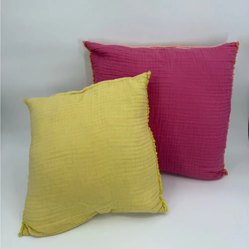 Anthropologie Home Reversible Linen Blend Fringe Pillow Cover Pink/Peach | 24x24
